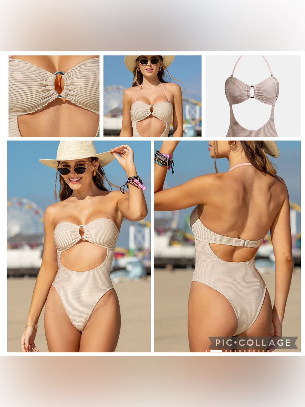 CupShe Love Luli Textured Cutout One-Piece Swimsuit in Blush size M
